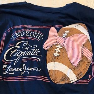 Lauren James navy LS navy football Tee new